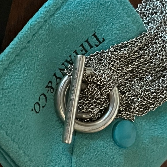 Tiffany and Co. mesh multi chain toggle bracelet with open heart. - Picture 2 of 2